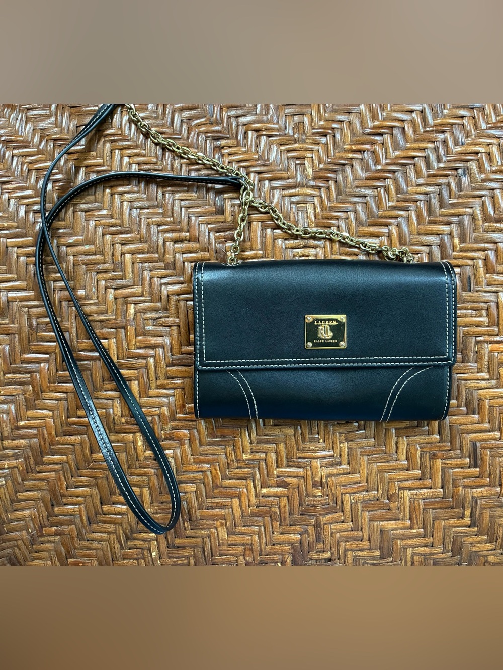 Lauren Ralph Lauren Black & Gold Crossbody Bag with Chain Strap